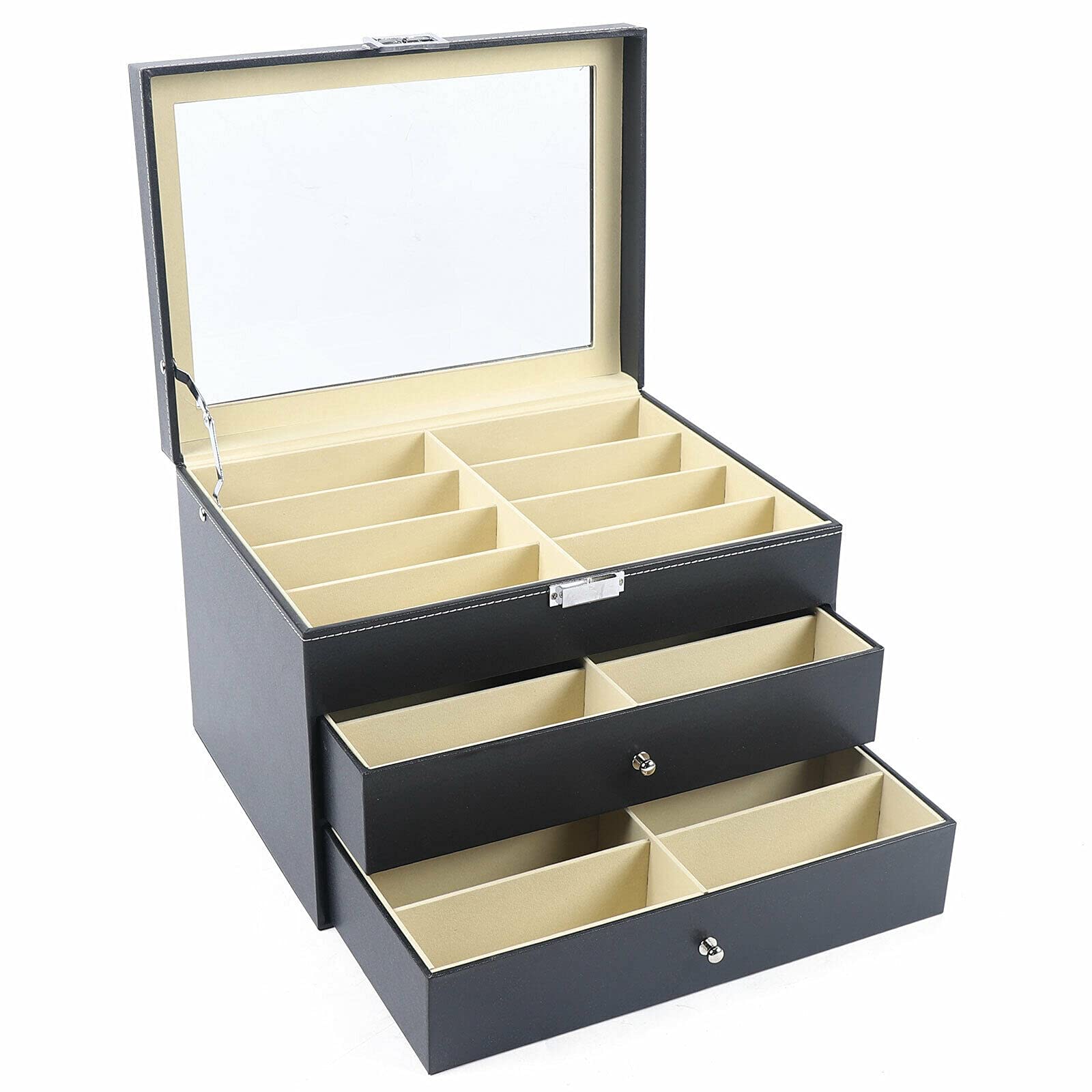 3 Schichten 24 Slots Brillen Aufbewahrungsbox PU Leather