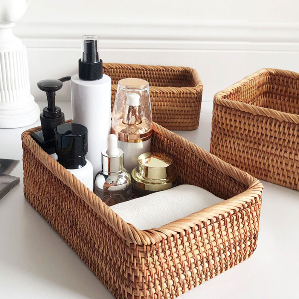 ArtZ? Hand-Woven Rectangular Rattan Wicker Basket - ArtZMiami