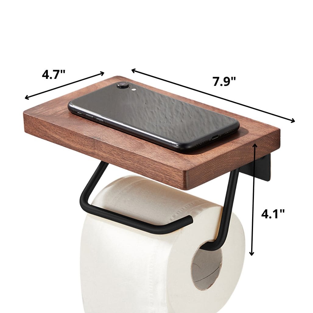 Wood Toilet Paper Holder with Phone Shelf Toilet Paper Holder Decluttered Homes